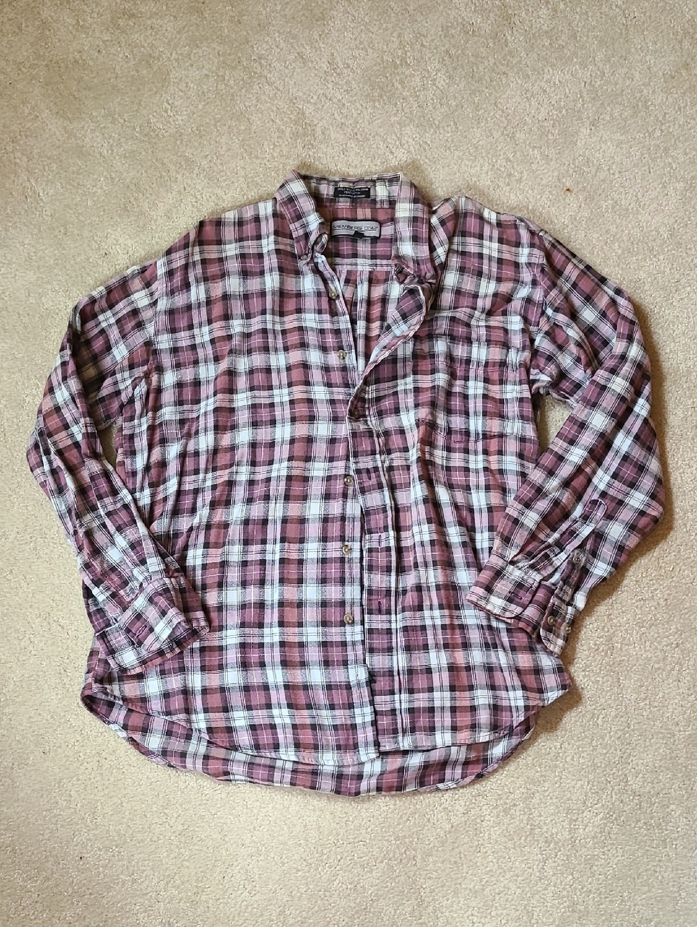 Casual Plaid Button-Up Shirt - Pink/White/Black